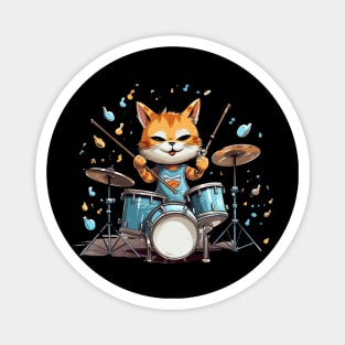 Cool Cat playing on Drums cartoon style Magnet